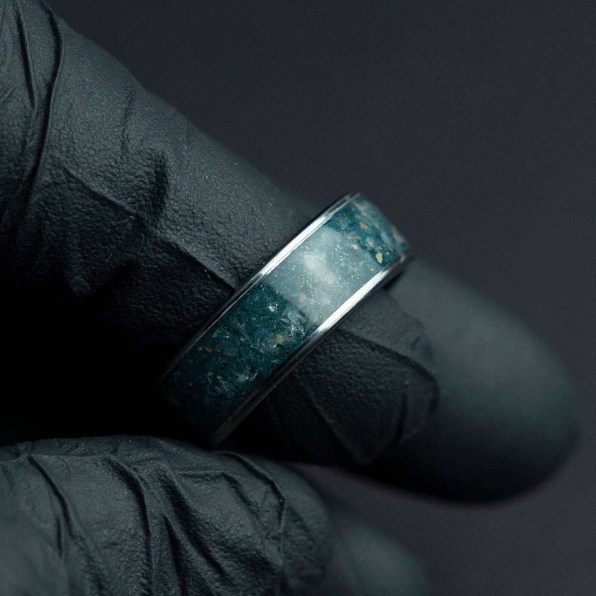 Wide tungsten ring filled with Aquamarine