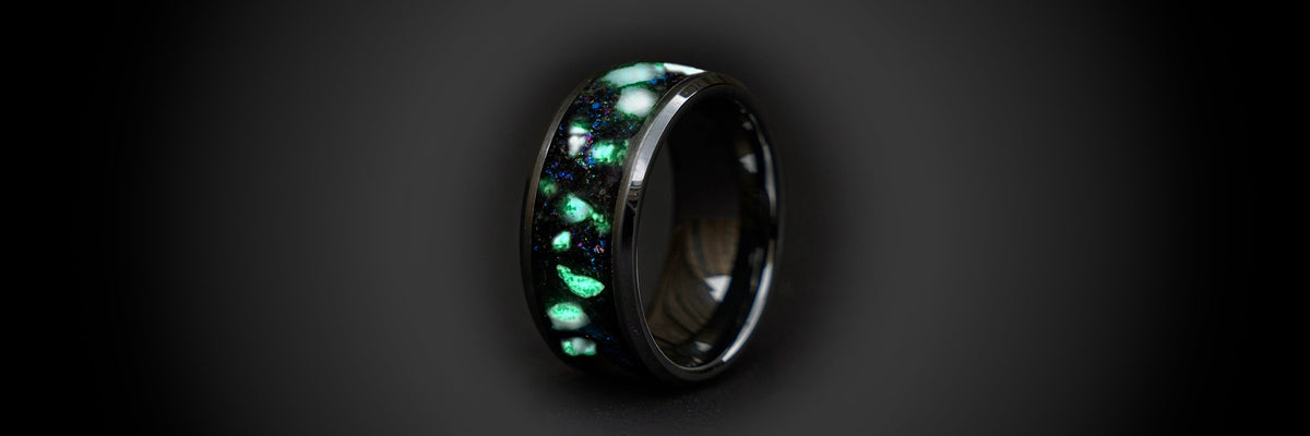 Men’s custom rings and wedding bands handcrafted with tungsten and meteorite