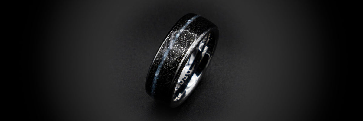 Meteorite Wedding bands For men for everyday wear ceramic hammered rings