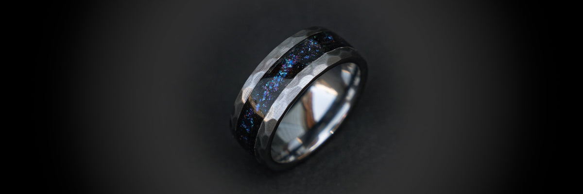 Chameleon Flakes Wedding band gift from bride to groom on anniversary