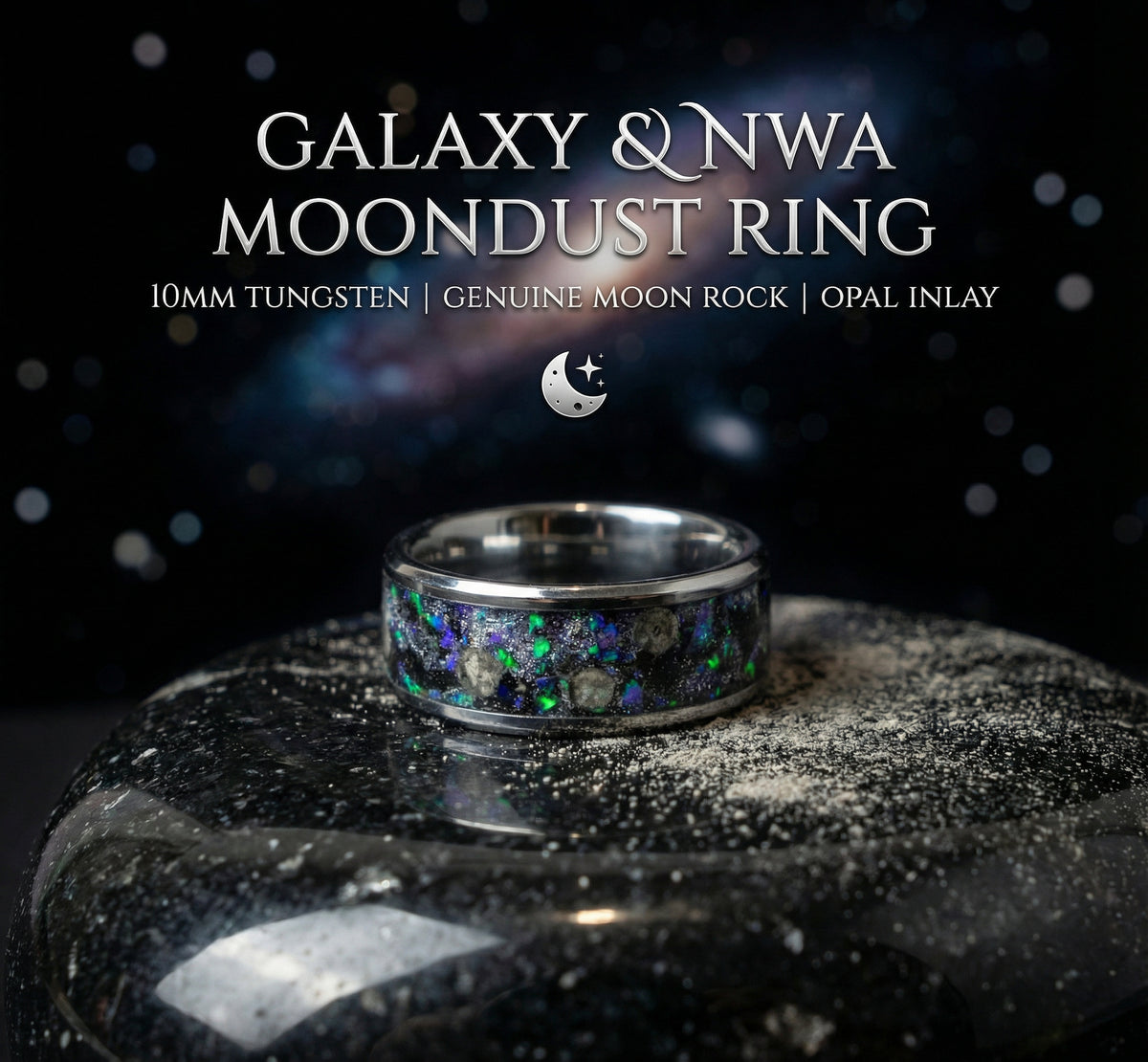 Galaxy moon meteorite men's tungsten wedding band