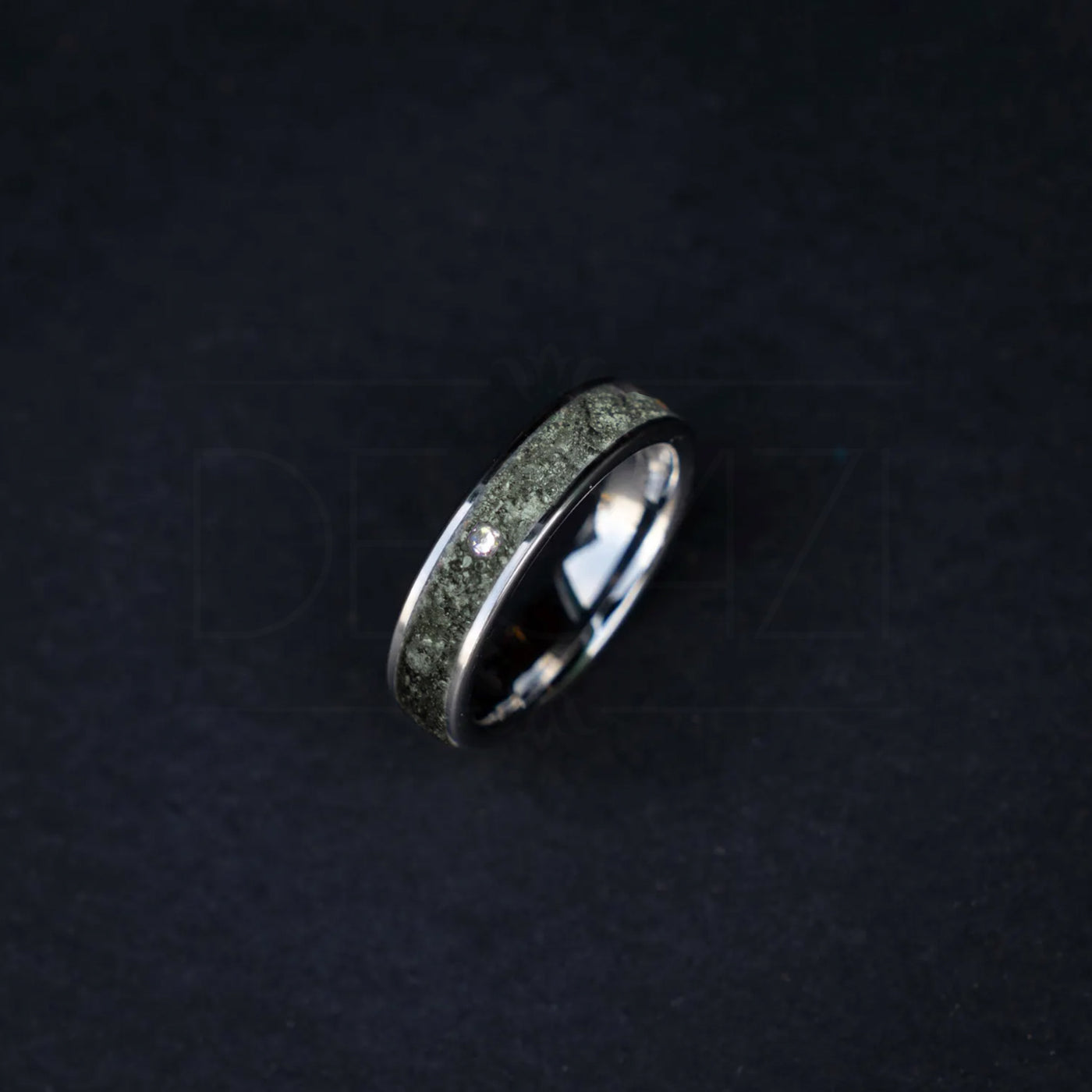 Flat tungsten ring filled with moondust/moon rocks with 1 cubic zirconia stone 6 mm for Jared