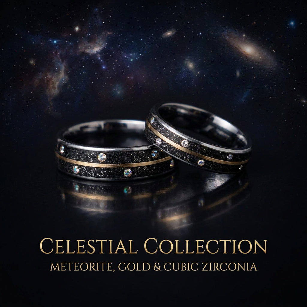 Cubic Zirconia Meteorite Ring Set