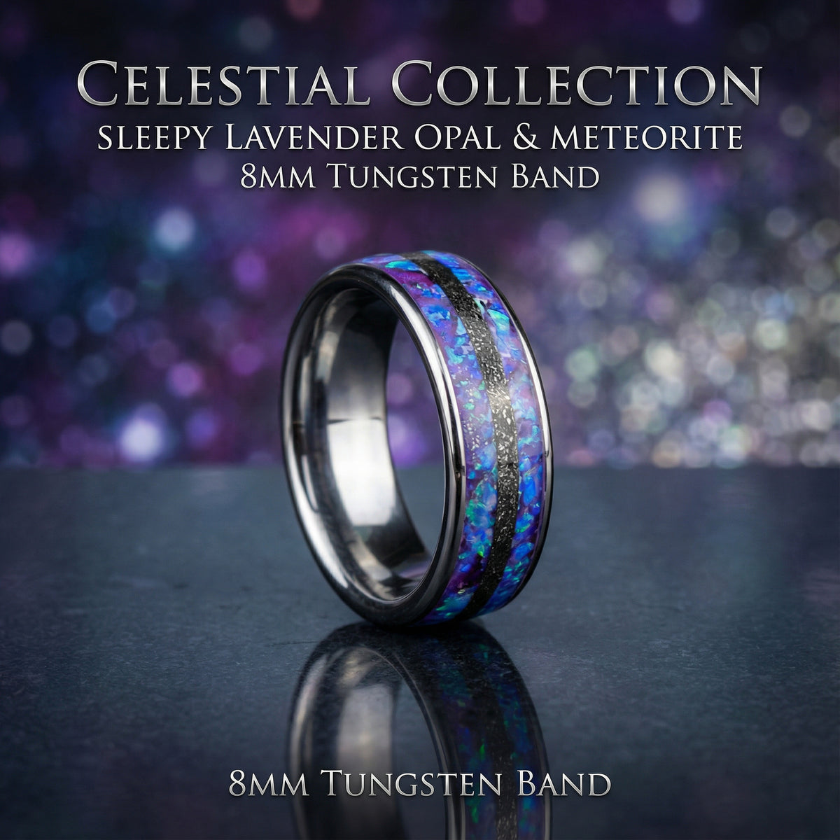 Sleepy Lavender Opal Silver Tungsten Ring