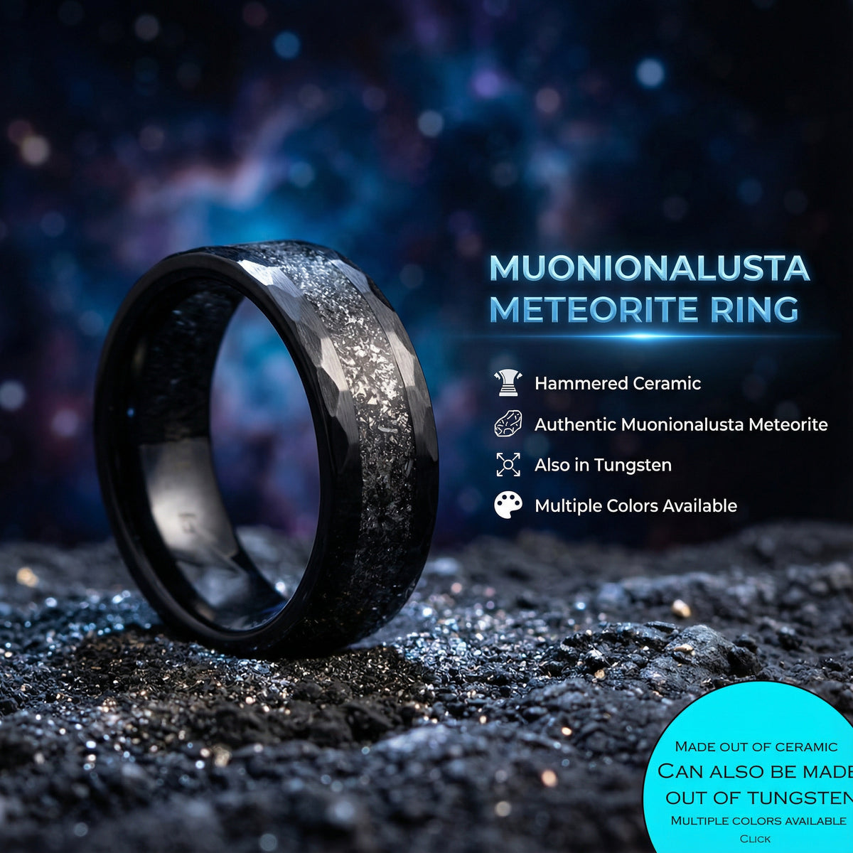 Ceramic Hammered Ring with Meteorite Dust Inlay