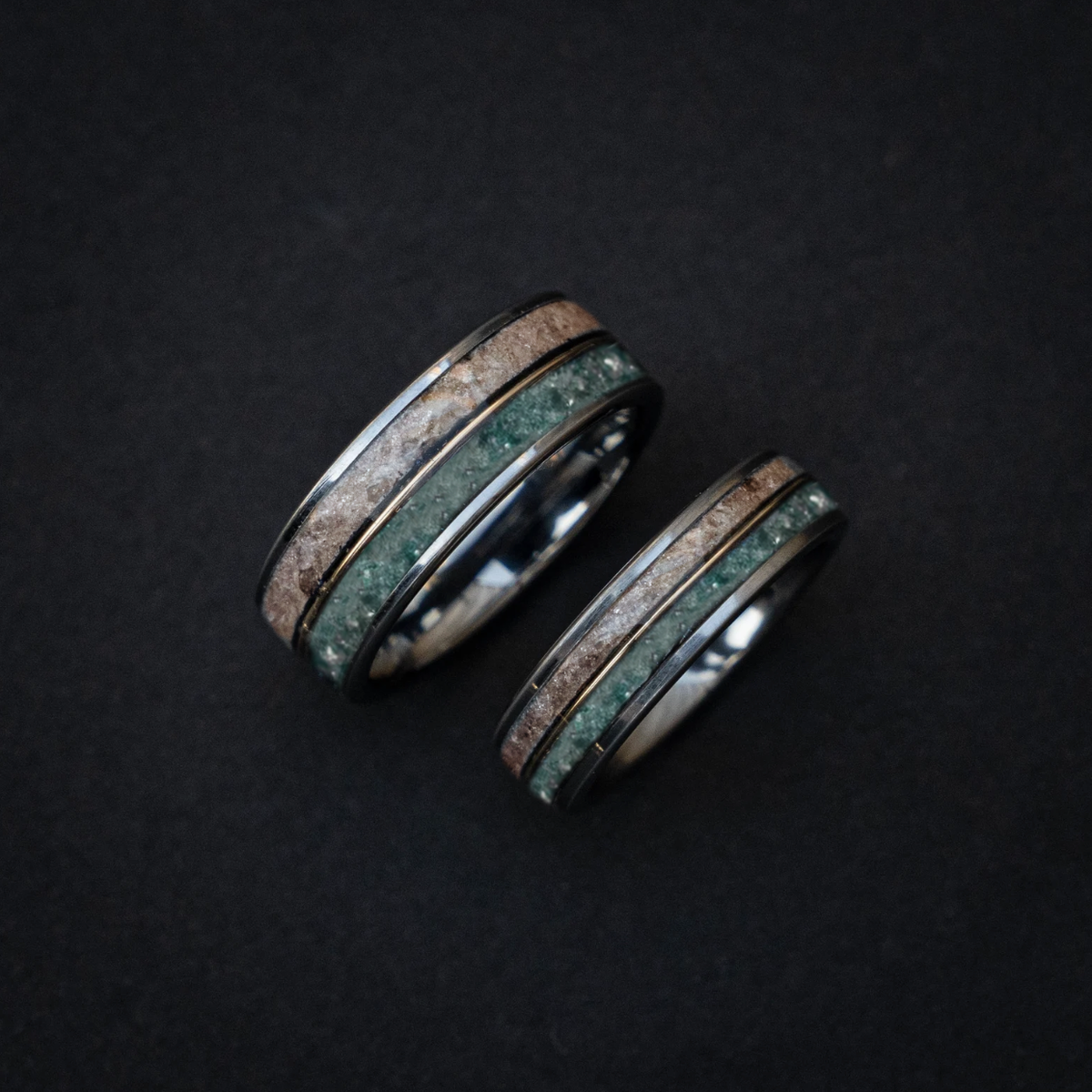 Custom order: Flat tungsten ring set with Aquamarine, Gold wire and Citrine 8 mm and 6 mm for Lynn