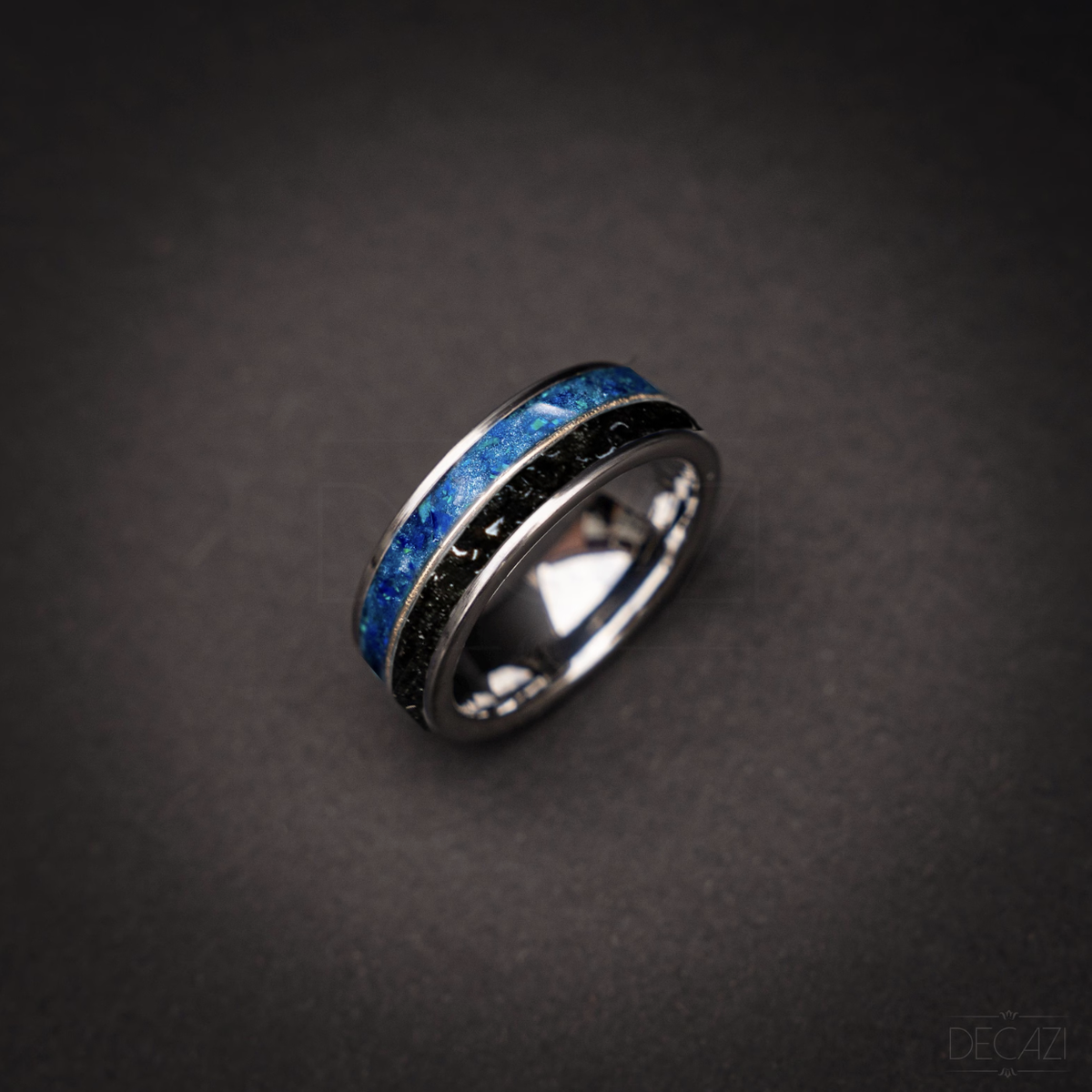 Custom order: Galaxy opal and Aqua glow, Gold wire, Muonionalusta meteorite Ring Set 8 mm and 6 mm  for Pascal
