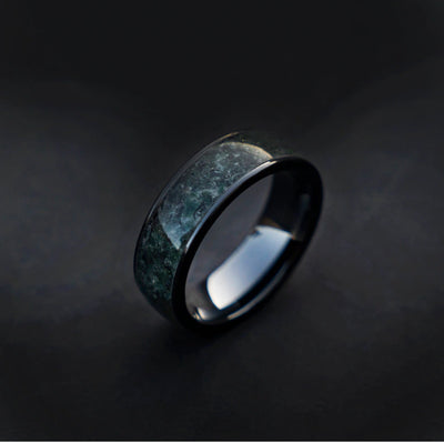 Flat ceramic ring filled with Moss Agate 8 mm for Sierra - Decazi