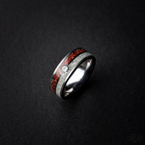 Poke ball silver tungsten ring with Red and White opal and 1 Cubic Zirconia stone and Aqua glow 8 mm - Decazi