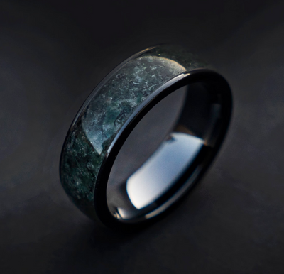 Flat ceramic ring filled with Moss agate 8 mm for Sydney - Decazi