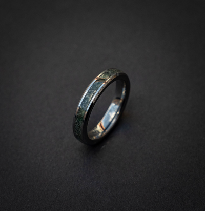 Beveled tungsten ring filled with Moss agate 4 mm for Mathilde - Decazi