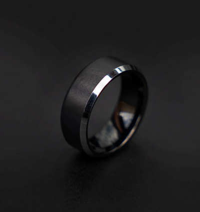 Beveled black tungsten ring with silver 8 mm for Hala - Decazi