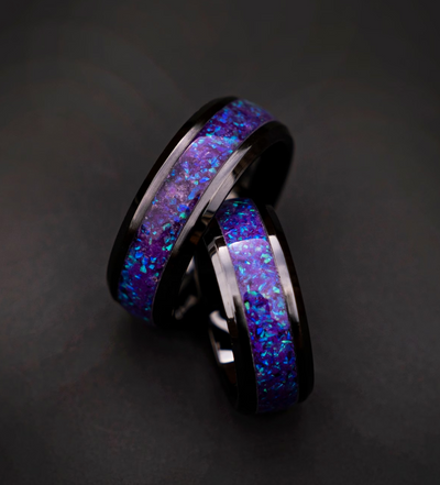 Beveled ceramic purple glow stone ring filled with ashes 8 mm - Decazi