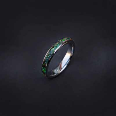 Domed tungsten ring filled with Green opal and glow 4 mm for Kevin - Decazi