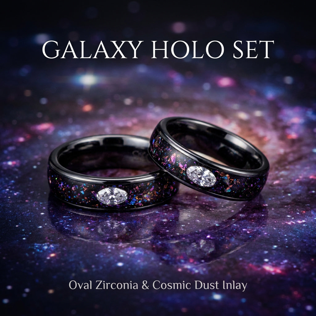 Tungsten Purple Galaxy Chameleon Flakes with Cubic Zirconia ring set