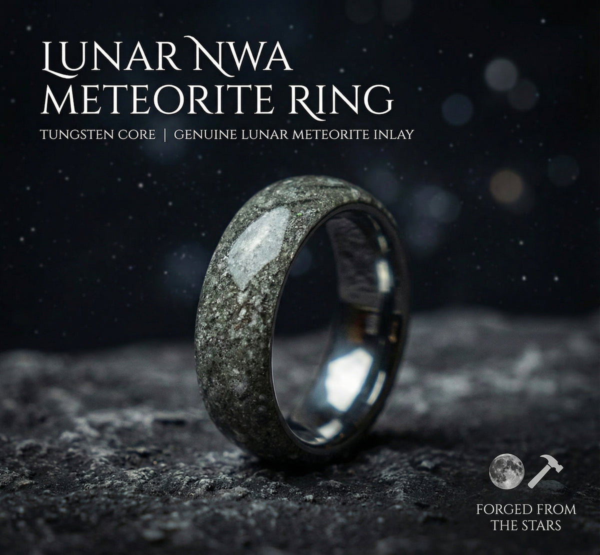 Lunar Meteorite Domed Tungsten Ring