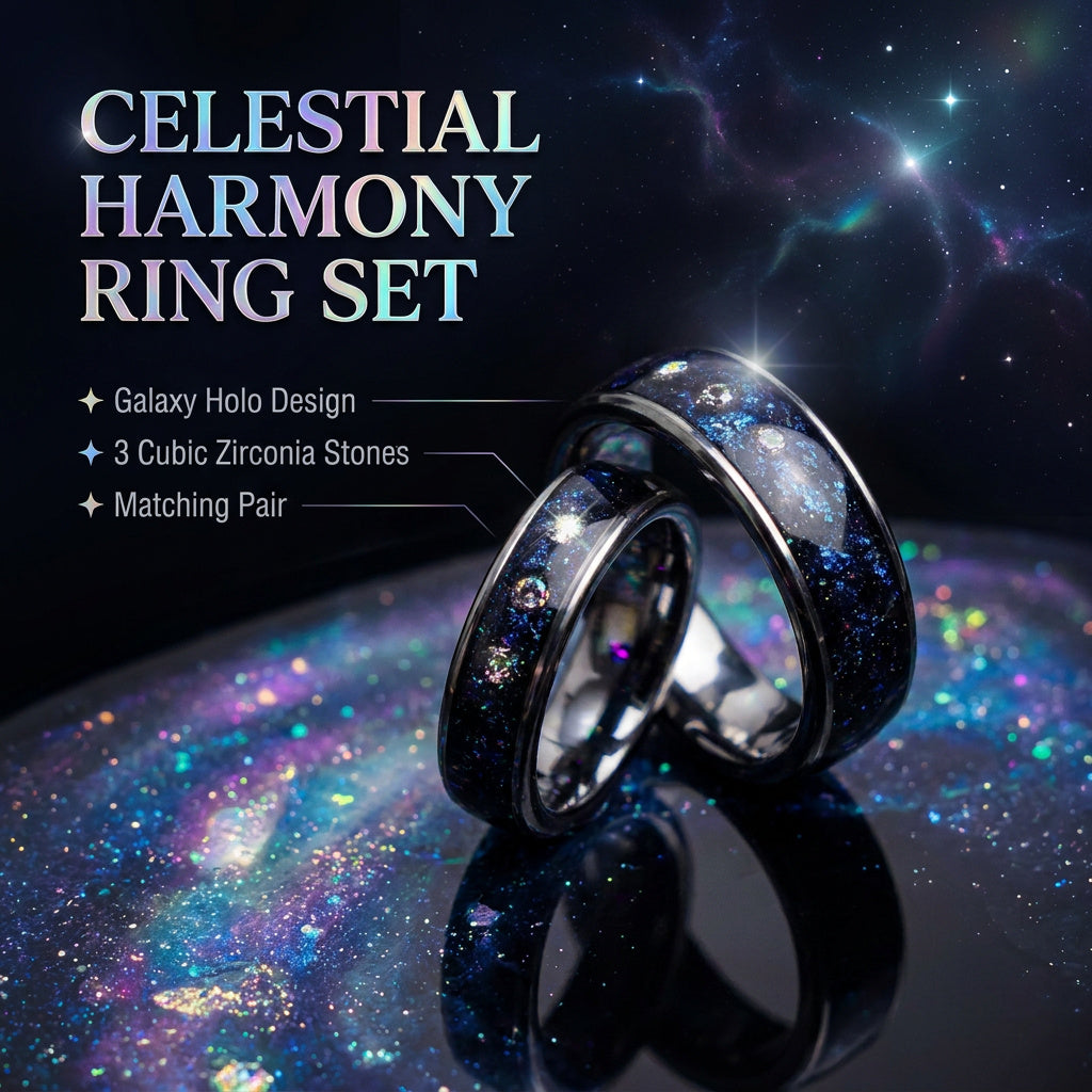 Tungsten Galaxy Chameleon Flakes with Cubic Zirconia ring set
