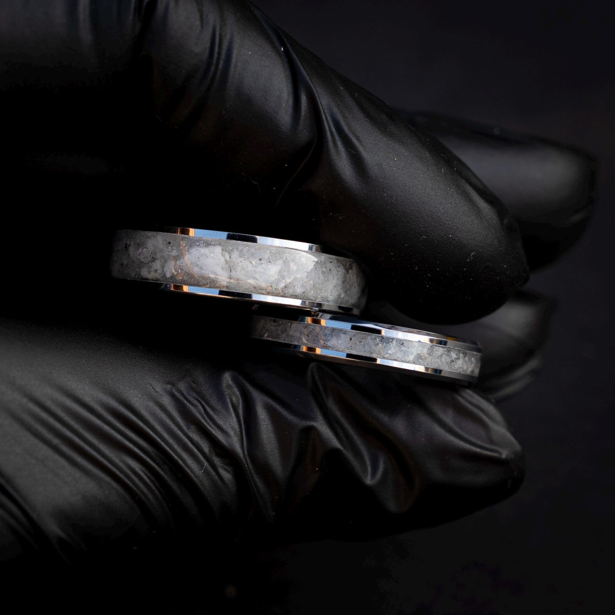 Silver Tungsten Ring Set, Rainbow Moonstone Inlay 6mm & 4mm, Comfort Fit