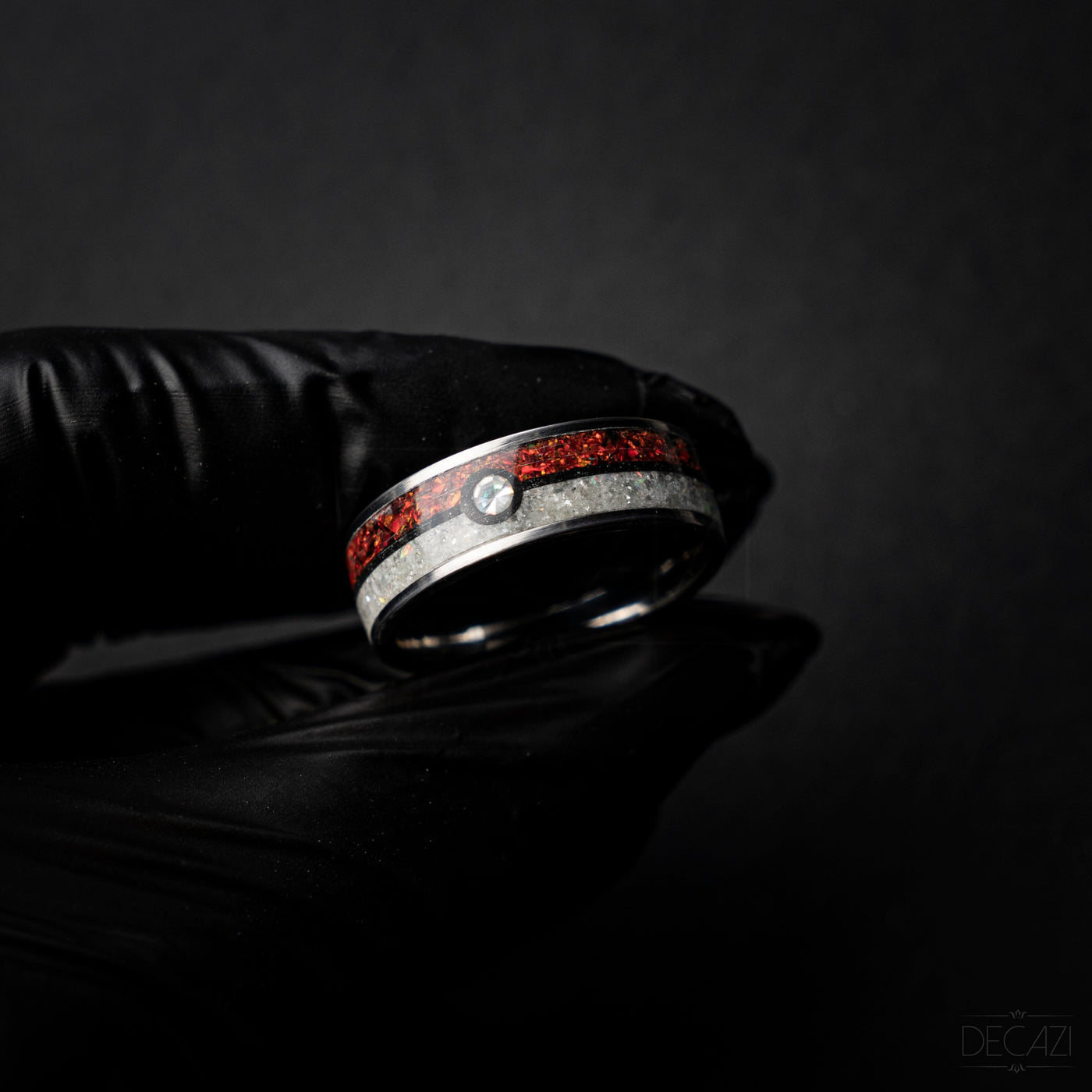 Pokemon_masterball_flat_tungsten_silver_ring_8mm_width_opal_moonstone_zirconia_shown_in_hand