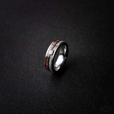 Ball Silver Tungsten Ring, Fire Opal Ring, Japanese Anime Inspired, Unique Ring, Handmade Jewelry, Wedding Ring, Cubic Zirconia Ring, Decazi