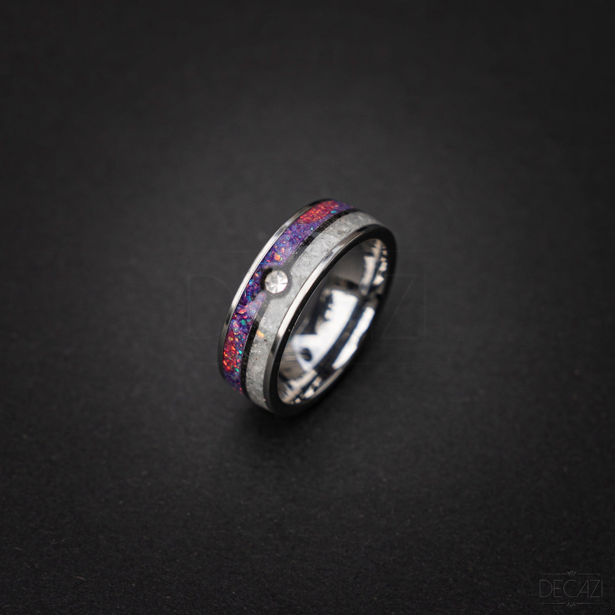 Master Ball Silver Tungsten Ring, Japanese Anime Inspired, Fire Opal Ring, Unique Ring, Handmade Jewelry, Wedding Ring, Cubic Zirconia Ring