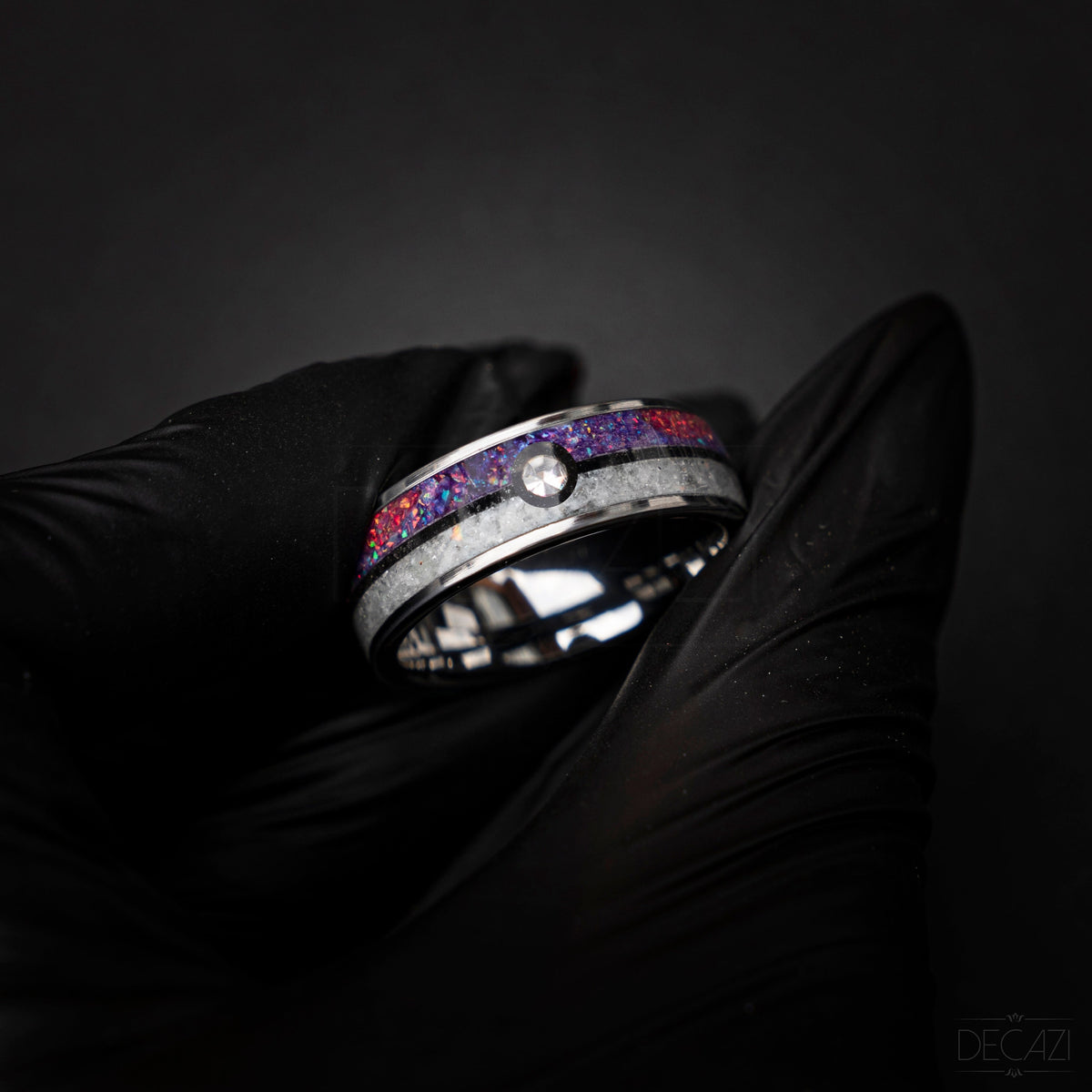 Master Ball Silver Tungsten Ring, Japanese Anime Inspired, Fire Opal Ring, Unique Ring, Handmade Jewelry, Wedding Ring, Cubic Zirconia Ring