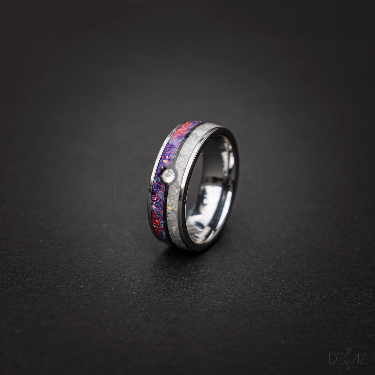 Master Ball Silver Tungsten Ring, Japanese Anime Inspired, Fire Opal Ring, Unique Ring, Handmade Jewelry, Wedding Ring, Cubic Zirconia Ring