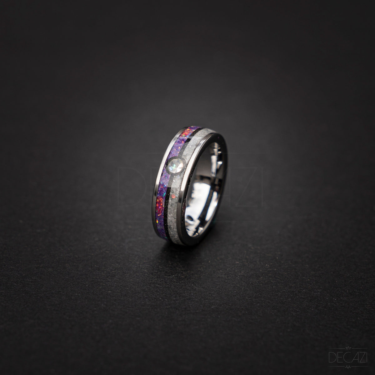 Master Ball Silver Tungsten Ring, Japanese Anime Inspired, Fire Opal Ring, Unique Ring, Handmade Jewelry, Wedding Ring, Cubic Zirconia Ring