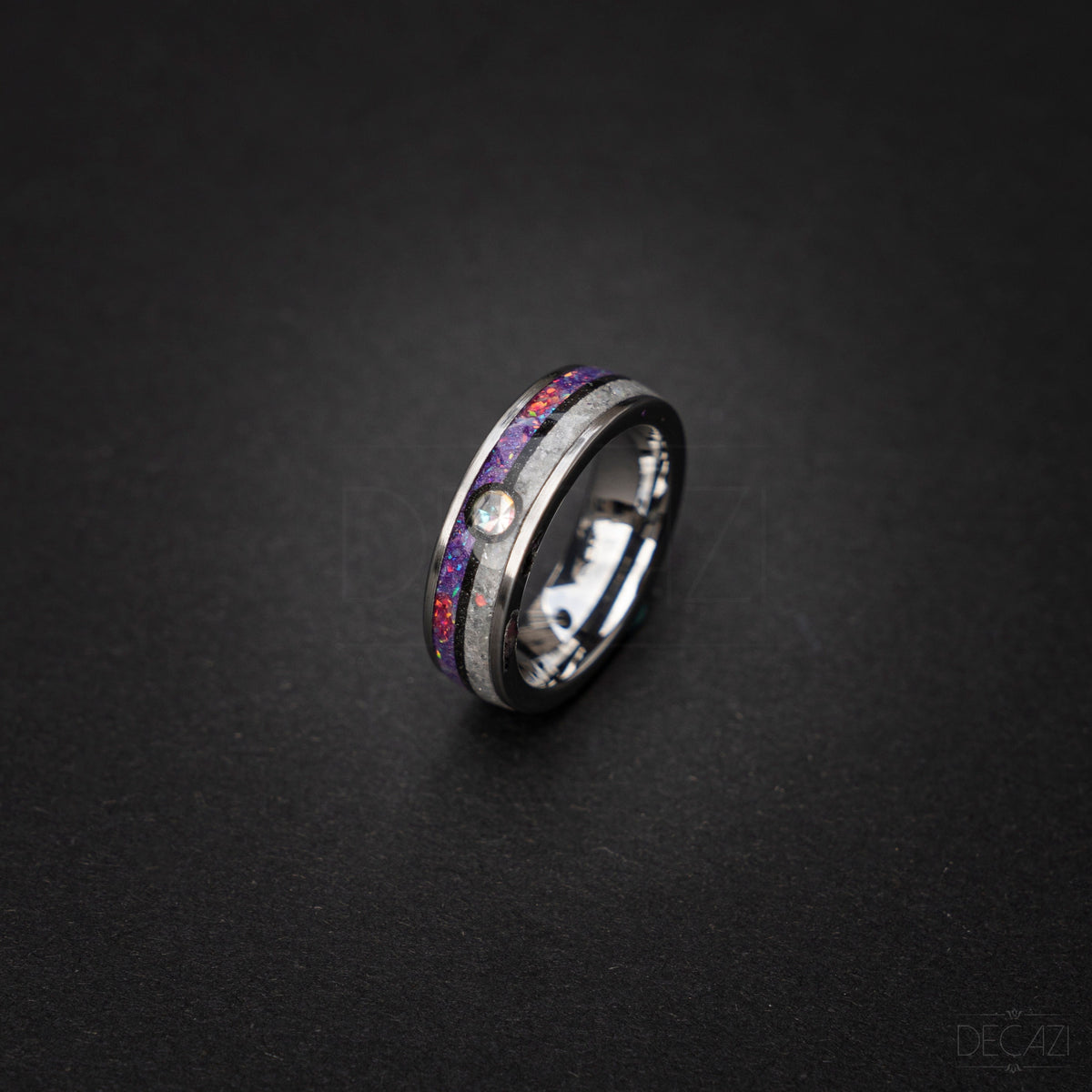 Master Ball Silver Tungsten Ring, Japanese Anime Inspired, Fire Opal Ring, Unique Ring, Handmade Jewelry, Wedding Ring, Cubic Zirconia Ring