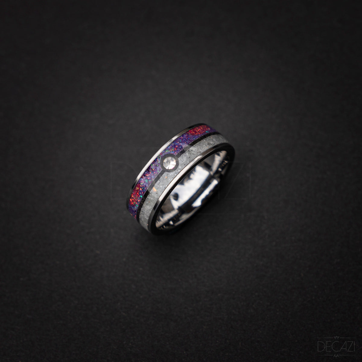 Master Ball Silver Tungsten Ring, Japanese Anime Inspired, Fire Opal Ring, Unique Ring, Handmade Jewelry, Wedding Ring, Cubic Zirconia Ring