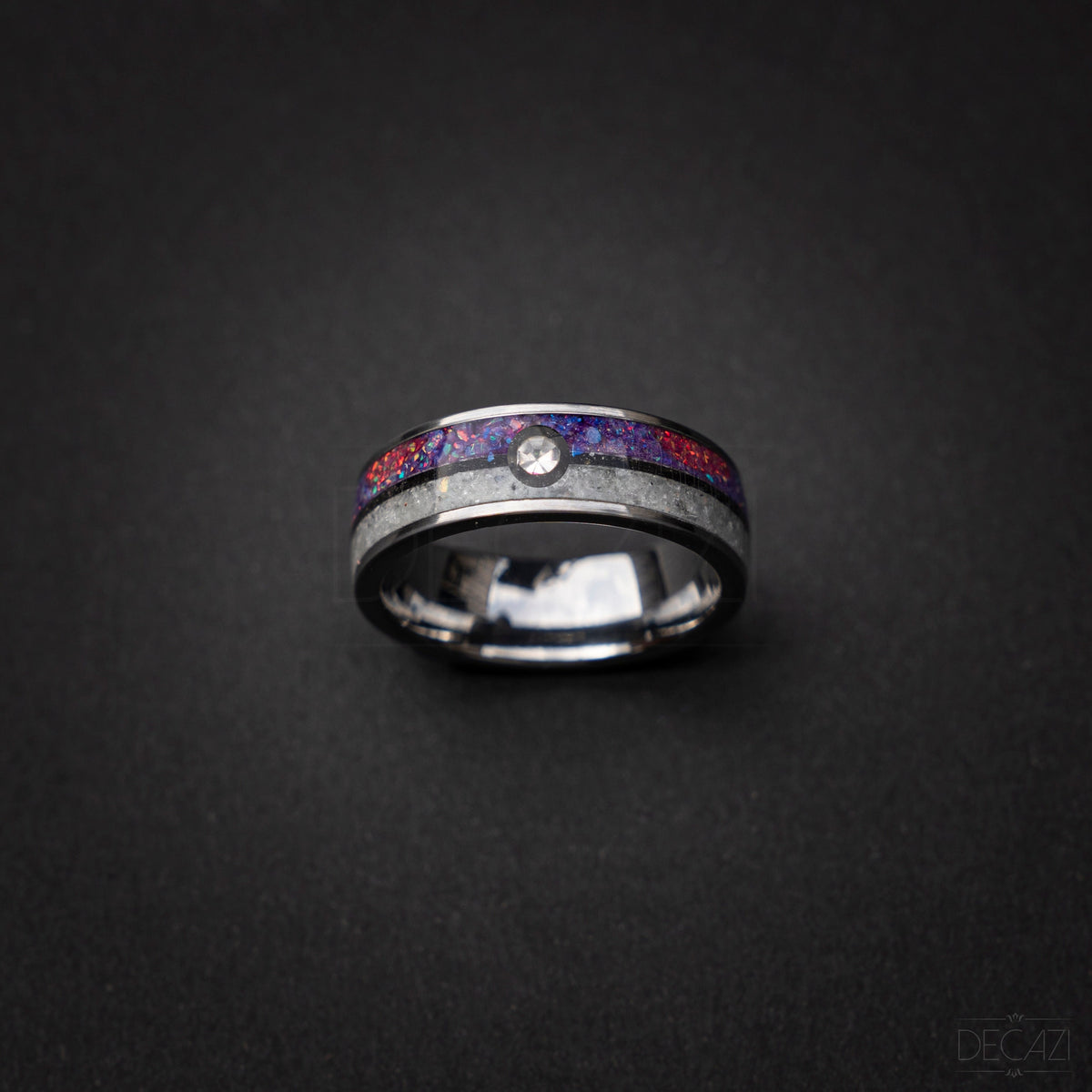 Master Ball Silver Tungsten Ring, Japanese Anime Inspired, Fire Opal Ring, Unique Ring, Handmade Jewelry, Wedding Ring, Cubic Zirconia Ring