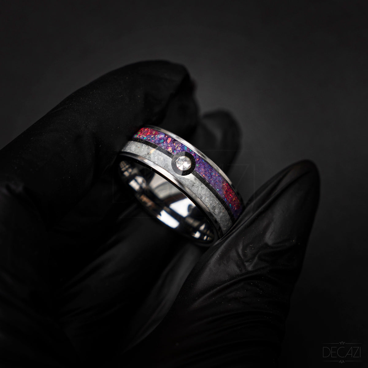 Master Ball Silver Tungsten Ring, Japanese Anime Inspired, Fire Opal Ring, Unique Ring, Handmade Jewelry, Wedding Ring, Cubic Zirconia Ring