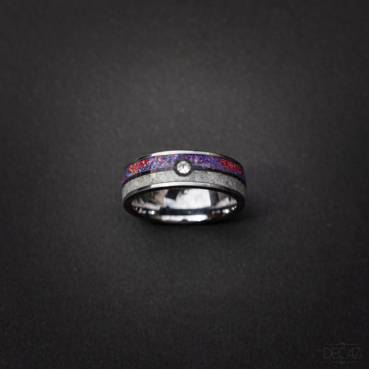 Master Ball Silver Tungsten Ring, Japanese Anime Inspired, Fire Opal Ring, Unique Ring, Handmade Jewelry, Wedding Ring, Cubic Zirconia Ring