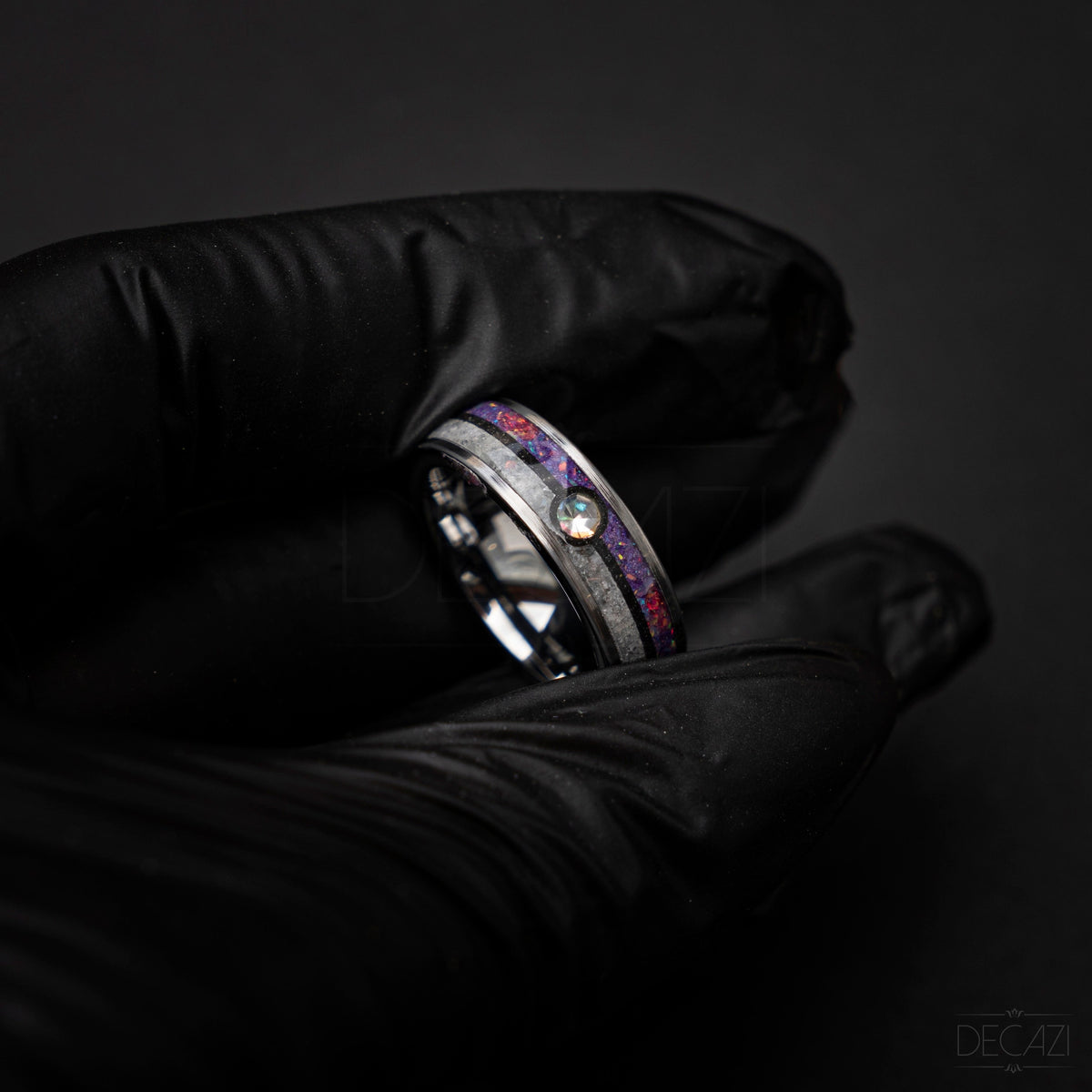 Master Ball Silver Tungsten Ring, Japanese Anime Inspired, Fire Opal Ring, Unique Ring, Handmade Jewelry, Wedding Ring, Cubic Zirconia Ring
