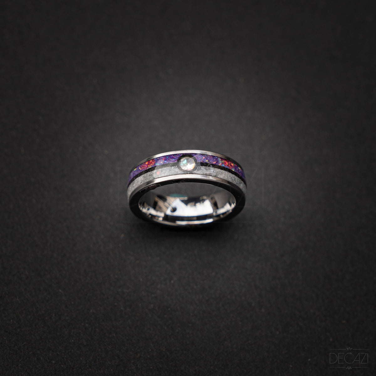 Master Ball Silver Tungsten Ring, Japanese Anime Inspired, Fire Opal Ring, Unique Ring, Handmade Jewelry, Wedding Ring, Cubic Zirconia Ring
