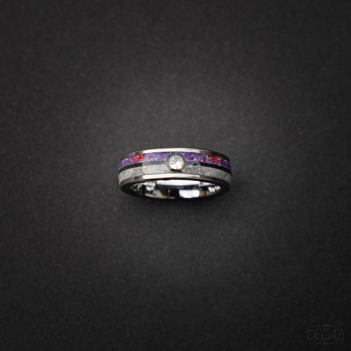 Master Ball Silver Tungsten Ring, Japanese Anime Inspired, Fire Opal Ring, Unique Ring, Handmade Jewelry, Wedding Ring, Cubic Zirconia Ring