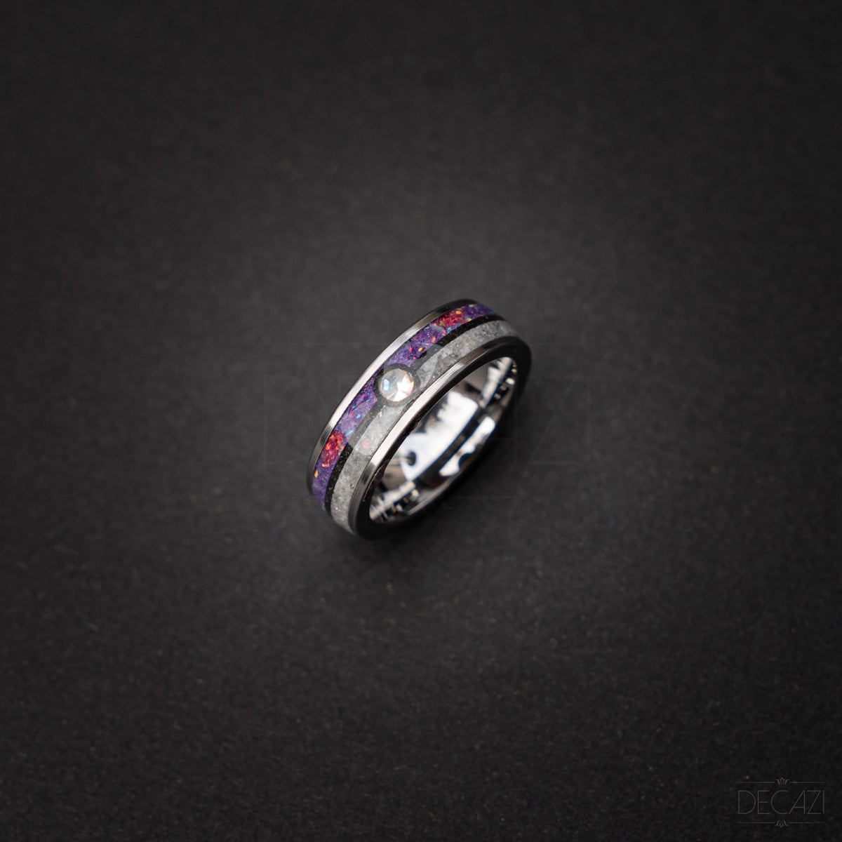 Master Ball Silver Tungsten Ring, Japanese Anime Inspired, Fire Opal Ring, Unique Ring, Handmade Jewelry, Wedding Ring, Cubic Zirconia Ring