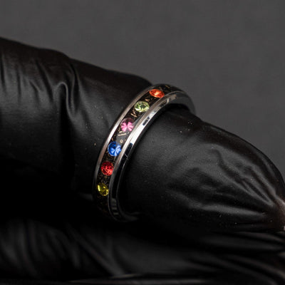 4mm Meteorite ring, The Six Infinity Stones Mens Ring, Comic Book Inspired Cubic Zirconia Ring, Tungsten Engagement Ring, Anime Fan Art Gift