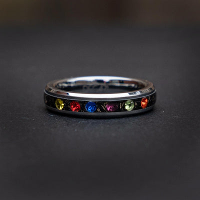 4mm Meteorite ring, The Six Infinity Stones Mens Ring, Comic Book Inspired Cubic Zirconia Ring, Tungsten Engagement Ring, Anime Fan Art Gift