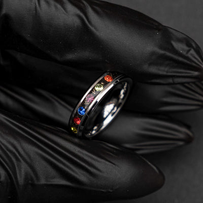 4mm Meteorite ring, The Six Infinity Stones Mens Ring, Comic Book Inspired Cubic Zirconia Ring, Tungsten Engagement Ring, Anime Fan Art Gift