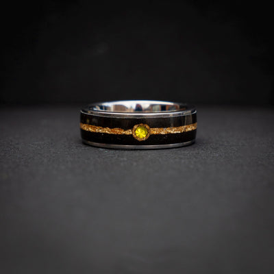 18k Gold Leaf Ball Silver Tungsten Ring, Japanese Anime Inspired, Unique Ring, Handmade Jewelry, Wedding Ring, Cubic Zirconia Ring, Decazi