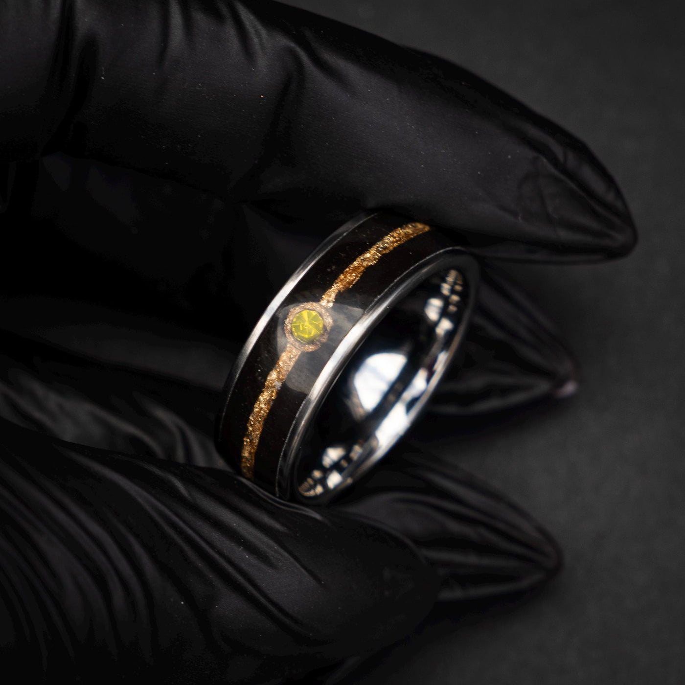 18k Gold Leaf Ball Silver Tungsten Ring, Japanese Anime Inspired, Unique Ring, Handmade Jewelry, Wedding Ring, Cubic Zirconia Ring, Decazi