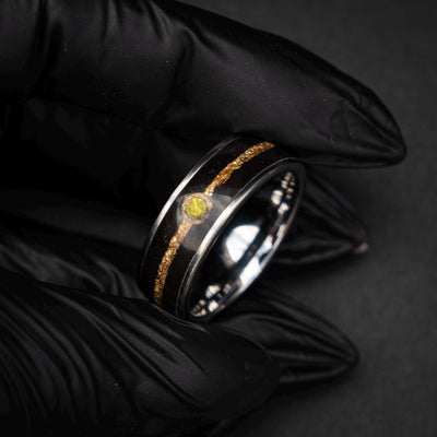 18k Gold Leaf Ball Silver Tungsten Ring, Japanese Anime Inspired, Unique Ring, Handmade Jewelry, Wedding Ring, Cubic Zirconia Ring, Decazi