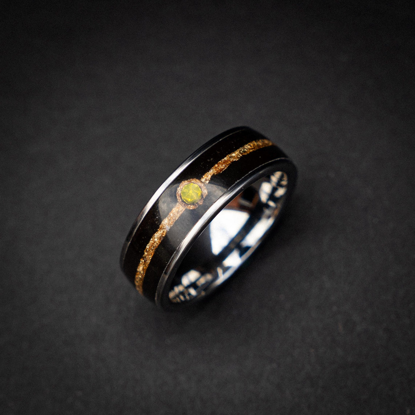 18k Gold Leaf Ball Silver Tungsten Ring, Japanese Anime Inspired, Unique Ring, Handmade Jewelry, Wedding Ring, Cubic Zirconia Ring, Decazi