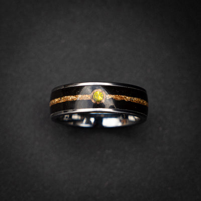 18k Gold Leaf Ball Silver Tungsten Ring, Japanese Anime Inspired, Unique Ring, Handmade Jewelry, Wedding Ring, Cubic Zirconia Ring, Decazi