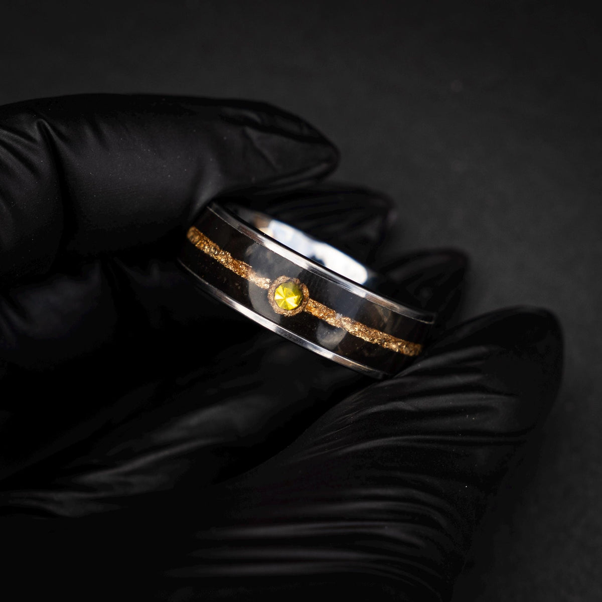 18k Gold Leaf Ball Silver Tungsten Ring, Japanese Anime Inspired, Unique Ring, Handmade Jewelry, Wedding Ring, Cubic Zirconia Ring, Decazi