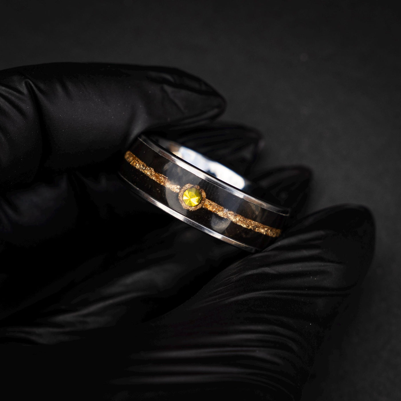 18k Gold Leaf Ball Silver Tungsten Ring, Japanese Anime Inspired, Unique Ring, Handmade Jewelry, Wedding Ring, Cubic Zirconia Ring, Decazi