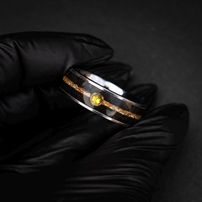 18k Gold Leaf Ball Silver Tungsten Ring, Japanese Anime Inspired, Unique Ring, Handmade Jewelry, Wedding Ring, Cubic Zirconia Ring, Decazi