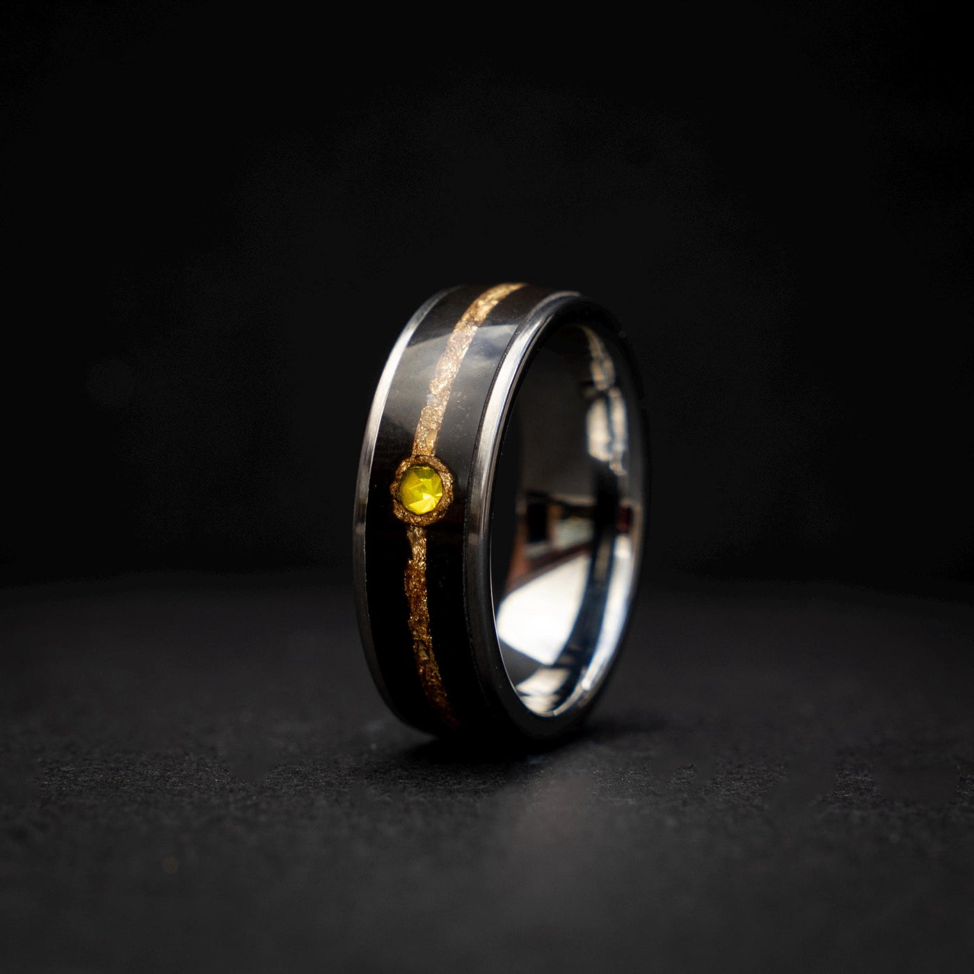 18k Gold Leaf Ball Silver Tungsten Ring, Japanese Anime Inspired, Unique Ring, Handmade Jewelry, Wedding Ring, Cubic Zirconia Ring, Decazi