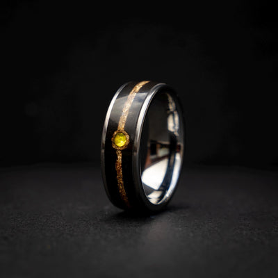 18k Gold Leaf Ball Silver Tungsten Ring, Japanese Anime Inspired, Unique Ring, Handmade Jewelry, Wedding Ring, Cubic Zirconia Ring, Decazi